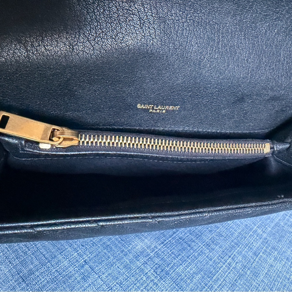 Saint Laurent Medium College Bag Black Chevron YSL Chain Shoulder Authentic - Picture 15 of 17